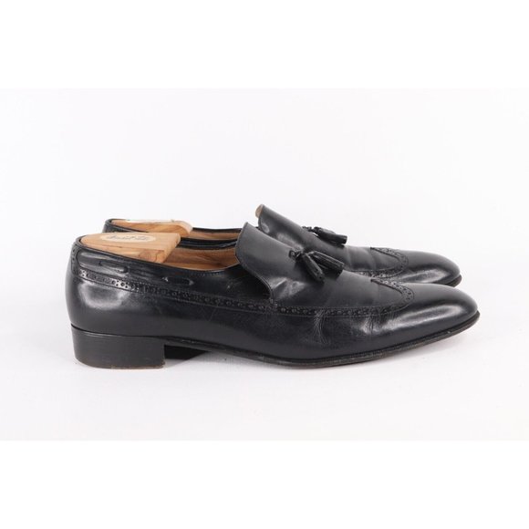 Vintage Salvatore Ferragamo Mens 11.5 B Leather Wingtip Tassel Loafers Black main image 9